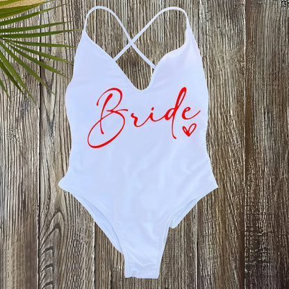 Pink Gold Print One Piece Swimsuit Team Bride Love Sexy Bathing Suit Padded Swimwear Women Bikini Bachelor Party Swim Beachwear