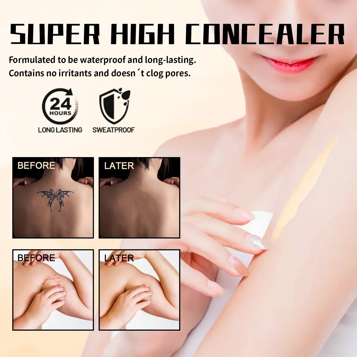 Body Concealer Cream Waterproof Full Coverage Professional Tattoos Covering Birthmarks Stretch Makeup Beauty Glides on Smoothly