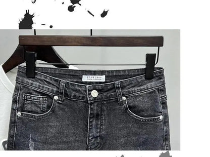 Men's Denim Shorts - Casual Summer Knee Length Black Boyfriend Five Pocket Soft Fabric