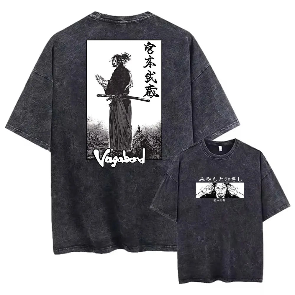 Men Streetwear Tshirt - Vintage Harajuku Anime Graphic Print Black Cotton Tee