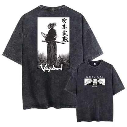 Men Streetwear Tshirt - Vintage Harajuku Anime Graphic Print Black Cotton Tee