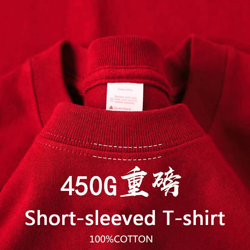 450g Gsm Pure Cotton Short-sleeved T-shirt Men's Loose American Fashionable Brand Casual High Street Half-sleeved T-shirt