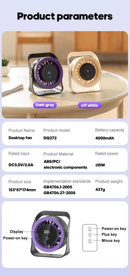 Kinscoter 4000mAh Rechargeable Wall Fan 100 Speed Adjustable Portable Desk Fan Air Cooling Fan with Remote Control for Outdoor