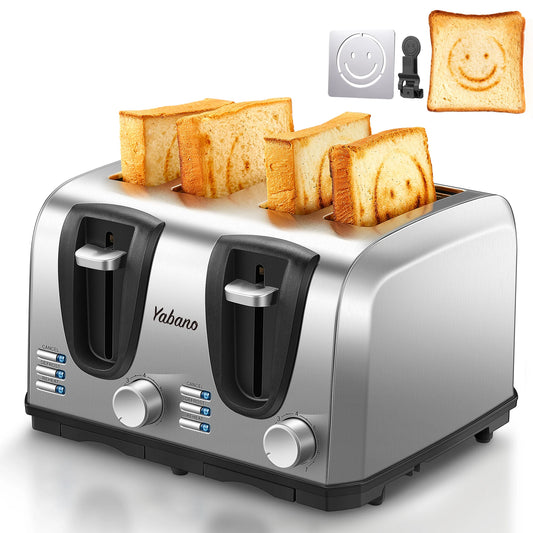 Yabano 4-Slice Toaster - Extra Wide Slots 7 Shade Settings Defrost  Reheat Functions