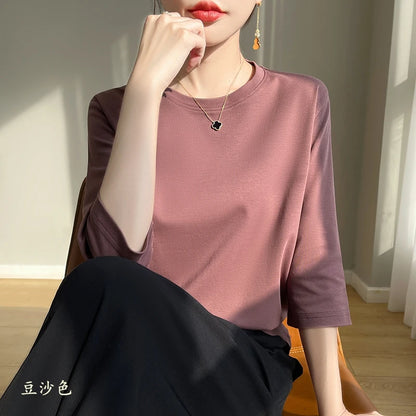 Cropped Mercerized Cotton T-Shirt - 100 Cotton Short Sleeve for Spring  Summer 2023