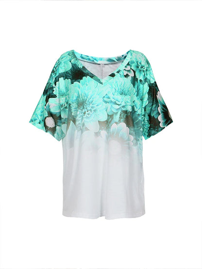 Plus Size T Shirt - Women's Casual Loose Fit Summer Printed Pattern Tee