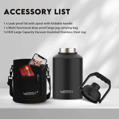 WATERSY 64/87/128oz Large Capacity Insulated Water Bottle Stainless Steel Thermal with Lift Hands Outdoor Camping Vacuum Flask
