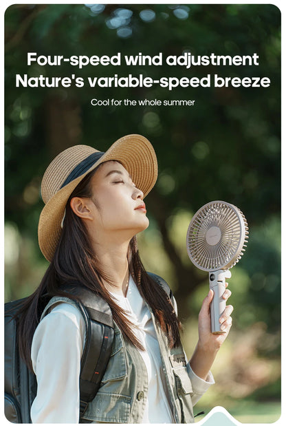 New Foldable Tripod Handheld Fan 3000mAh 4-Speed Rechargeable Fan LED Digital Display Portable Fan for Outdoor Travel Camping