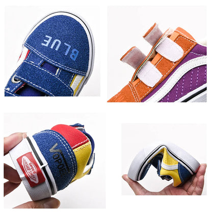 Children's Canvas Shoes - Breathable Colored Board Shoes With Hook & Loop Closure