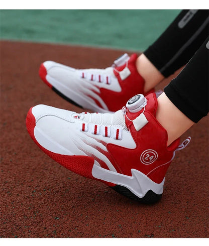 Children Basketball Sports Shoes Swivel Button Casual Shoes Four Seasons Kids Mesh Sneaker Non-slip Boys Girls Outdoor Training