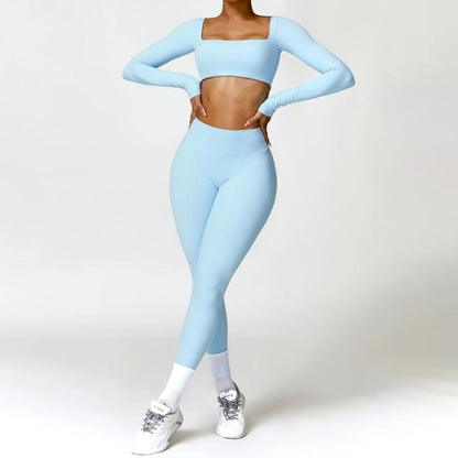 Women Yoga Suit - Quick Dry Gym Tracksuit With Long Sleeve Top & High Waist Leggings