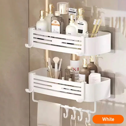 Aluminium Corner Bathroom Shelf - Self-Adhesive Towel Holder No Drill Wall-Mounted Organizer