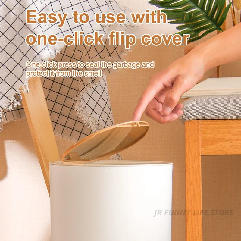 Wooden High Foot Trash Can - Creative Bathroom  Kitchen Wastebin with Press Cover
