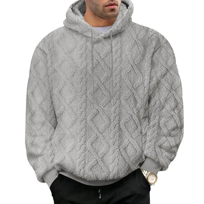 Autumn and winter leisure men's high street jacquard double-sided velvet hooded sports trend pullover sweater jacket