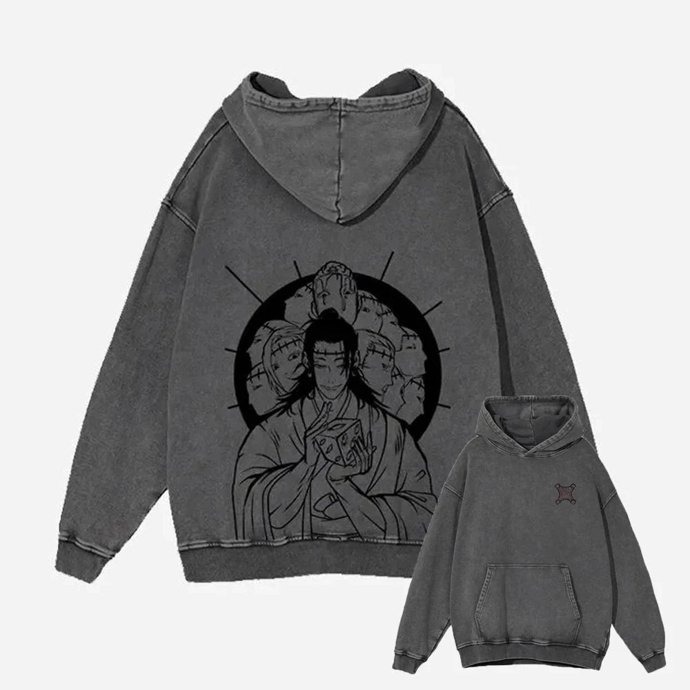Japanese Anime Jujutsu Kaisen Print Hooded Pullover Men Hip Hop Sweatshirt Vintage Hoodie Harajuku Cotton Sweatshirts