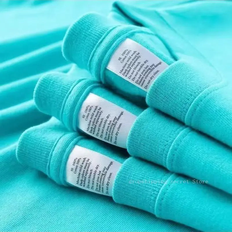 Cyan 400g Heavyweight Cotton Short-sleeved T-shirt Summer Small Neckline Loose Thick Impermeable Men and Women Tees