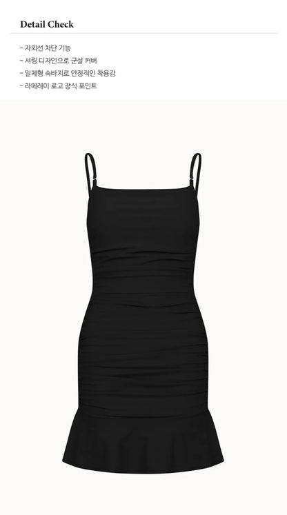 Women's Sexy Slim-Fit Tube Top Skirted One-Piece Swimsuit – Tummy Control, Ins Style Solid Color Swimwear