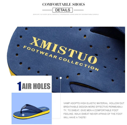 High quality Big Size Hot Sale Flip Flops Men Summer Beach Slippers Men Fashion Brand Breathable Casual Men Slippers Black Blue