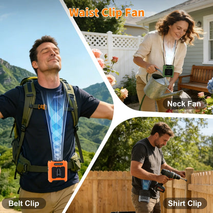 Waist Fan Portable Hanging Neck Fan Ultra-Strong Wind with Phone Charging LED Light For Travel Sports Courier Outdoor Working