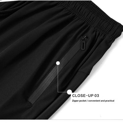 Men's Ice Silk Casual Pants Summer Quick Dry Lightweight Joggers with Zipper Pockets Elastic Waist Sports Trousers for Running F