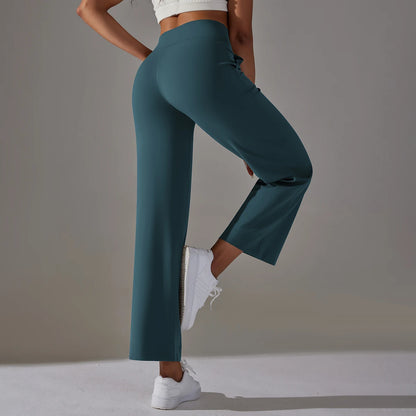 Women Leggings Wide Leg Flare Pants With Pockets Drawstring Sports Trousers High Waist Flared Yoga Leggings Fitness Running Jogg