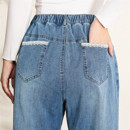 Women Wide Leg Jeans 7XL 9XL Straight Stretched Plus Size Girls Fashion Lady High Waist Female Oversized Denim Pants Trousers