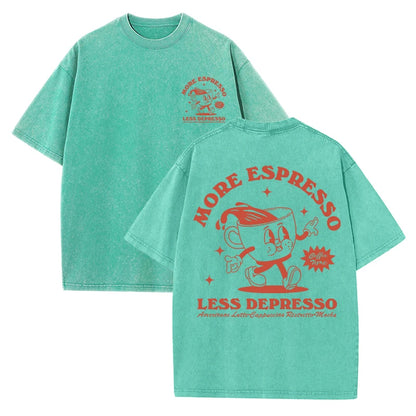 More Espresso Less Depresso Letter Cup Drink Print Washed Womens Tee Shirt Cotton T-Shirts New Breathable Clothes All-Match  Top