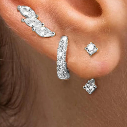 Square Zirconia Hoop Earrings Set – 3 Pairs, Stainless Steel