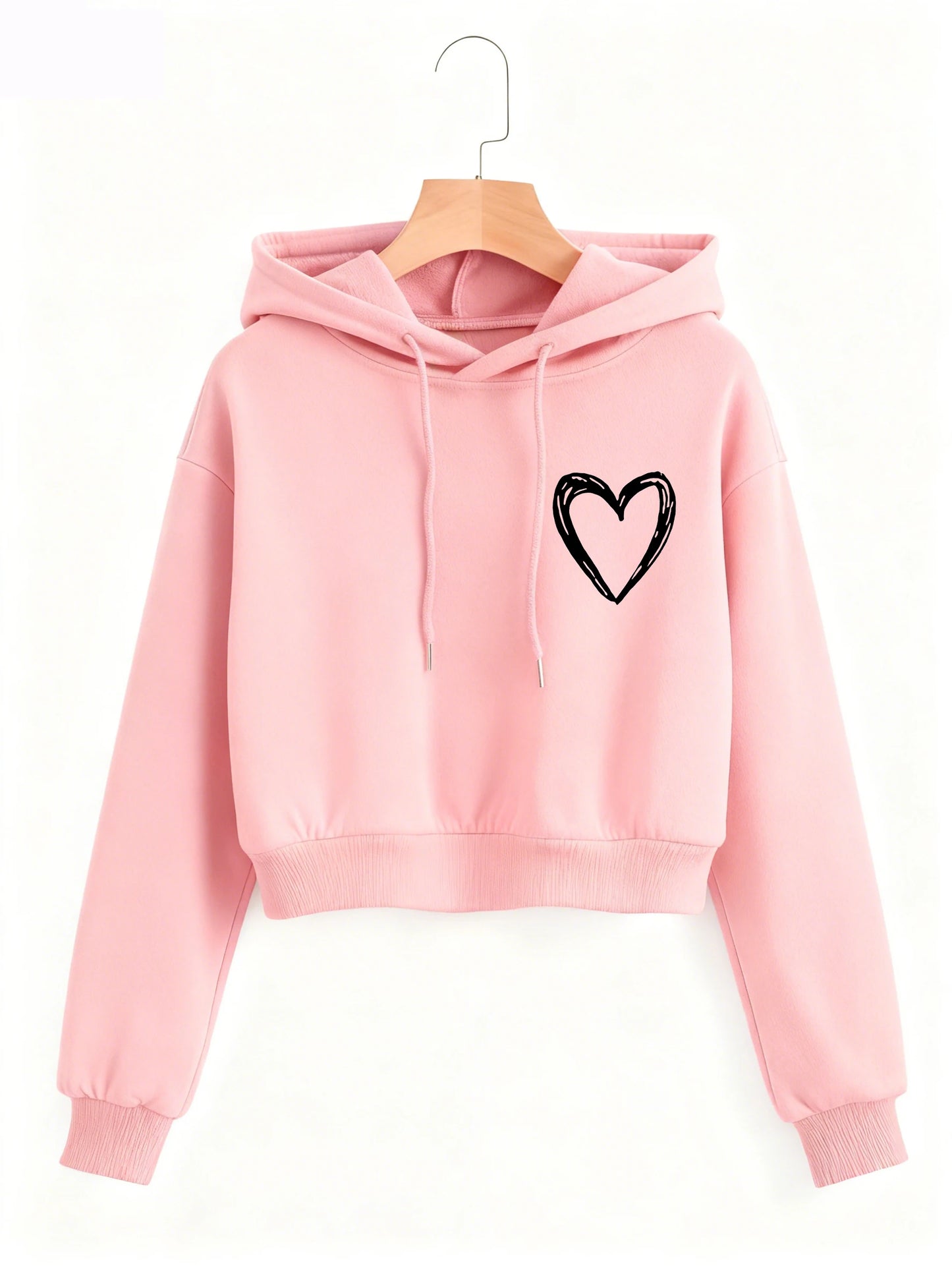 Fashion Love Heart Letter Print Autumn Winter Cropped Sweatshirt Crop Top Hoodie Y2k Sweatshirts Gothic Casual Style Clothes