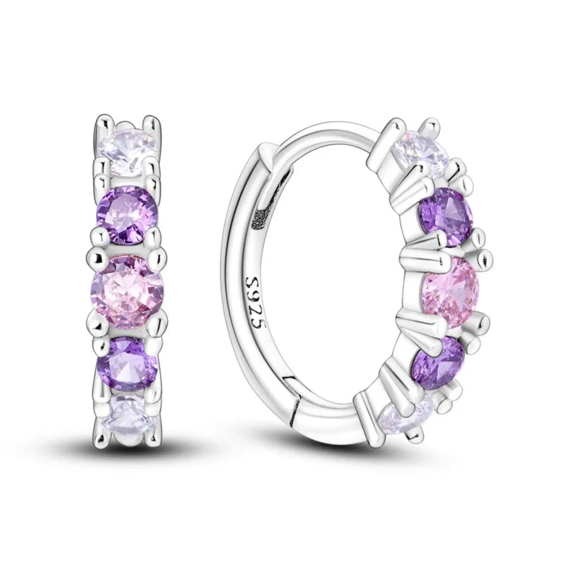 MISEFF Real 925 Sterling Silver Earring Gradual Change Green Blue Colored Zircon Hoop Earrings Engagement Wedding Jewelry Gifts