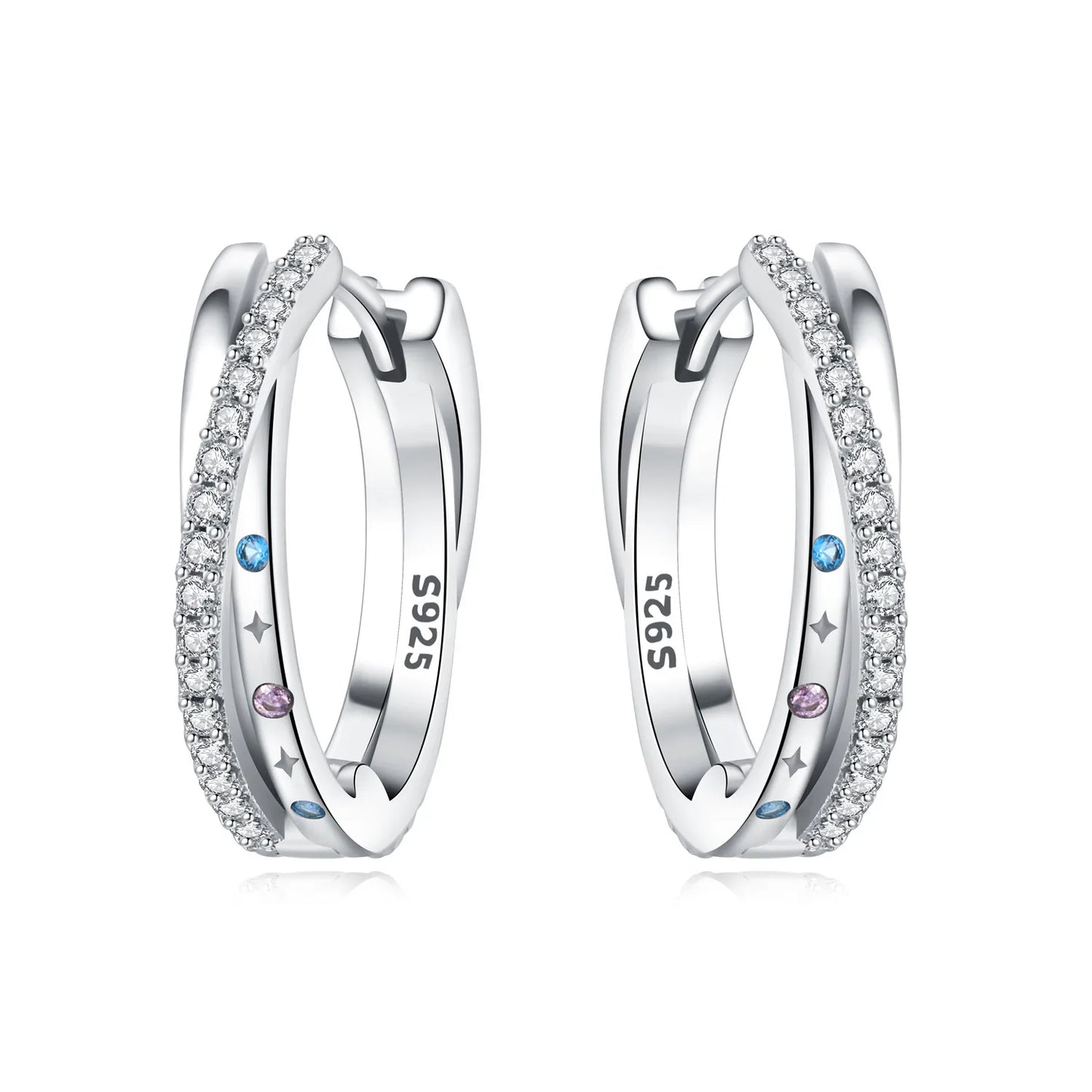 Orstarry S925 Sterling Silver Square Chain With Stone Inlaid Earrings Hoop Earrings For Women Jewelry Original Party Trendy Gift