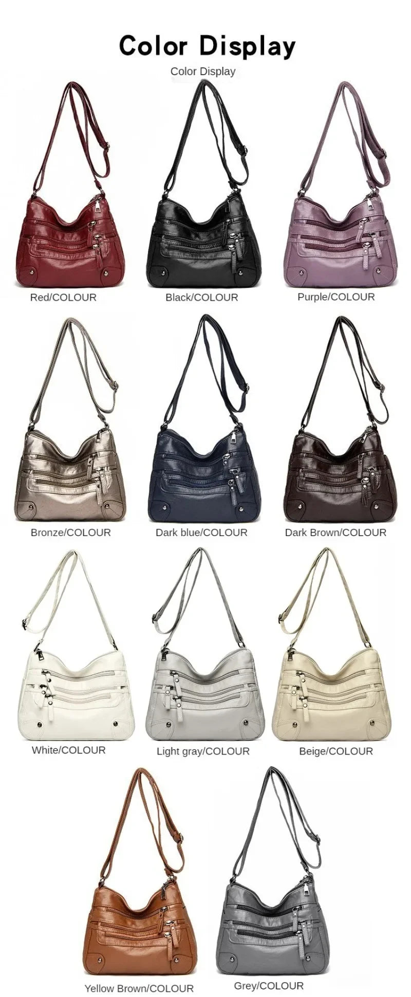 Soft Leather Shoulder Bag - Women's Crossbody Double Layered Large Capacity Tote