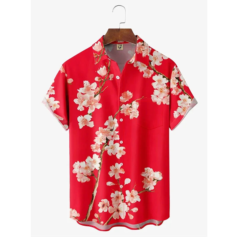 Floral Shirts Men's Hawaii Shirts Holiday Party Blouse Cuba Style Lapel Beach Shirt Flower Camisas Short-sleeved Womens Clothes