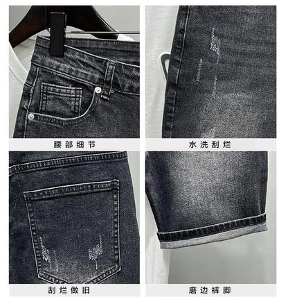 Men's Denim Shorts - Casual Summer Knee Length Black Boyfriend Five Pocket Soft Fabric