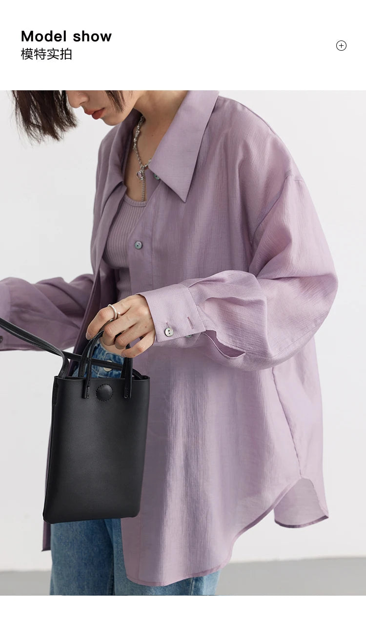 CHIC VEN Women Thin Shirt Long Sleeve Casual Loose Slightly Transparent Cool Blouses Woman Solid Design Female Top Summer 2026