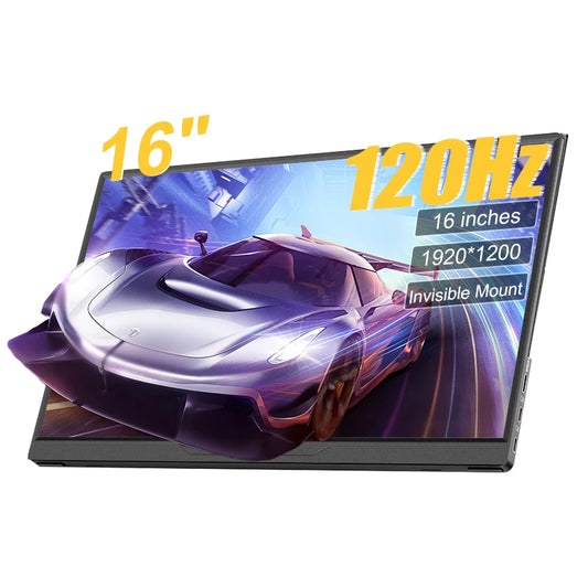 Portable Gaming Monitor 16 Inch IPS Panel 120Hz Refresh Rate - USB C, Mini HDMI Display