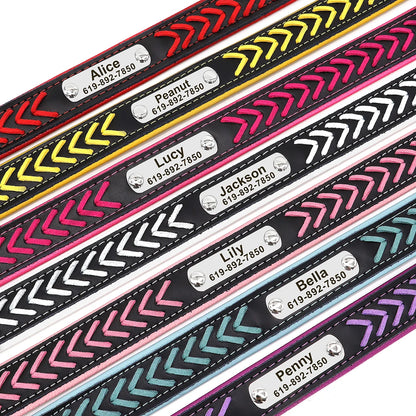 Personalized Dog Collar Leather Padded Dogs Braided Collars Free Engraving Pet ID Tag Nameplate for Small Medium Large Dogs