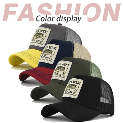 High Quality Fishing Embroidery Baseball Cap for Men Women Outdoor Fishing Snapback Mesh Hat Breathable Sunshade Dad Trucker Hat