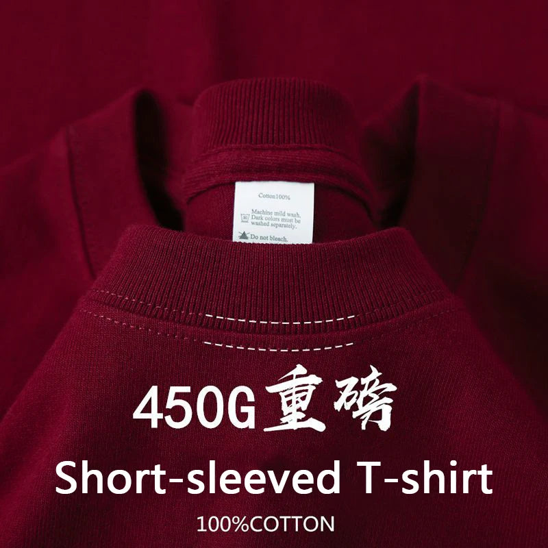 450g Gsm Pure Cotton Short-sleeved T-shirt Men's Loose American Fashionable Brand Casual High Street Half-sleeved T-shirt