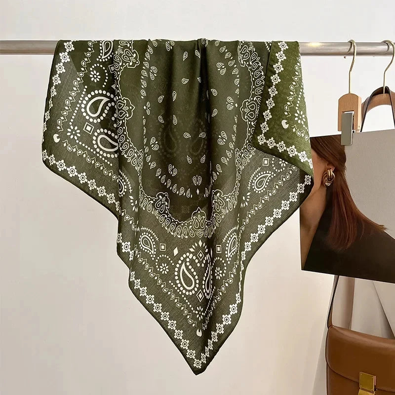 Pure Cotton Womens Printed Scarf - Fashionable Square Foulard for Neck and Hair