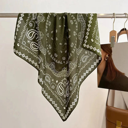 Pure Cotton Womens Printed Scarf - Fashionable Square Foulard for Neck and Hair