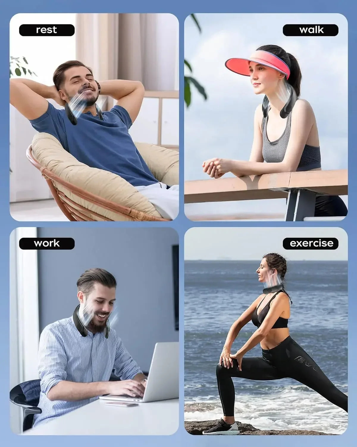 4000mAh Leafless Portable Neck Fan Turbine Vaneless Design 3 Gears Super Strong Wind Fast Cooling Digital Display for Outdoor