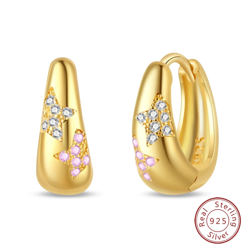 Silver Gold Pearl Earrings - 925 Sterling Silver Bee Star Moon Design Studs