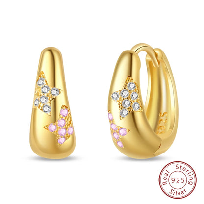 Silver Gold Pearl Earrings - 925 Sterling Silver Bee Star Moon Design Studs