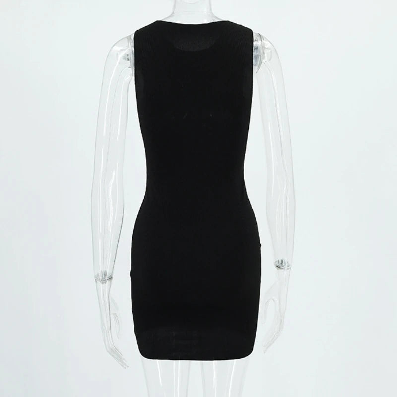 Women's Bodycon Mini Dress – Sleeveless O-Neck Patchwork Sheath Dress
