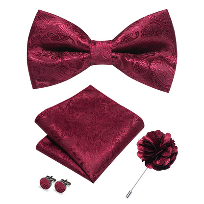 Champagne Silk Jacquard Paisley Bow Tie Set - Pre-tied Bowtie Brooch Hanky  Cufflinks for Weddings  Business