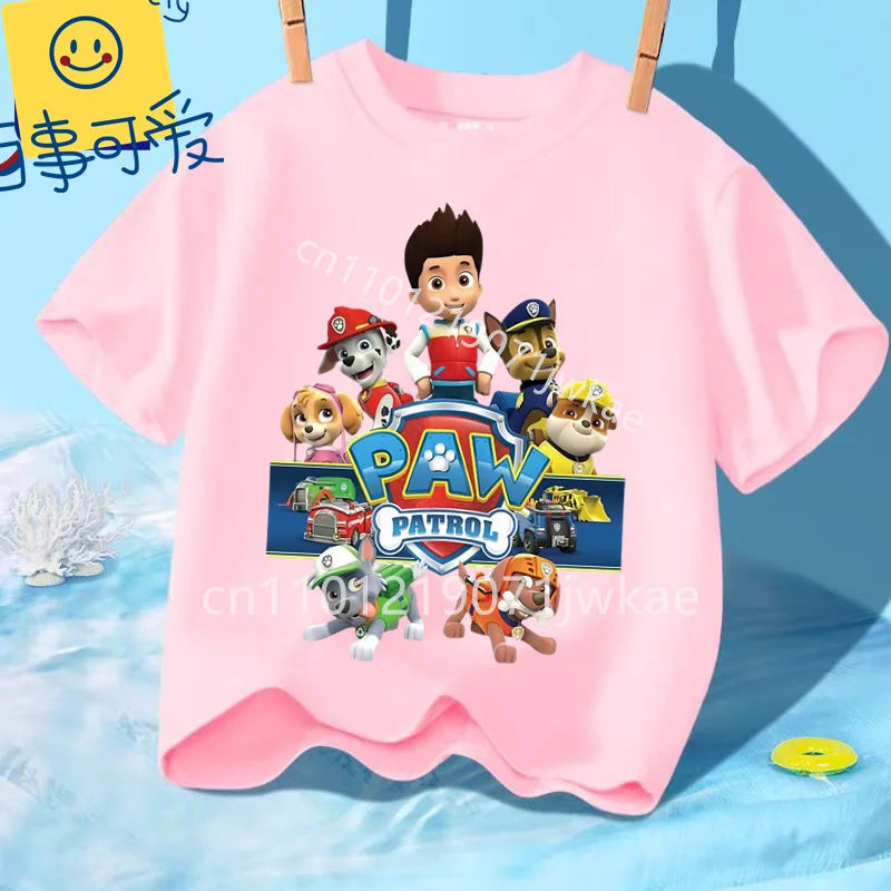 Paw Patrols Girl Boys T Shirt Cartoon Skye Short Sleeve Tops Summer Kids Korean Clothes Baby Casual Tees Cute Birthdays Gifts