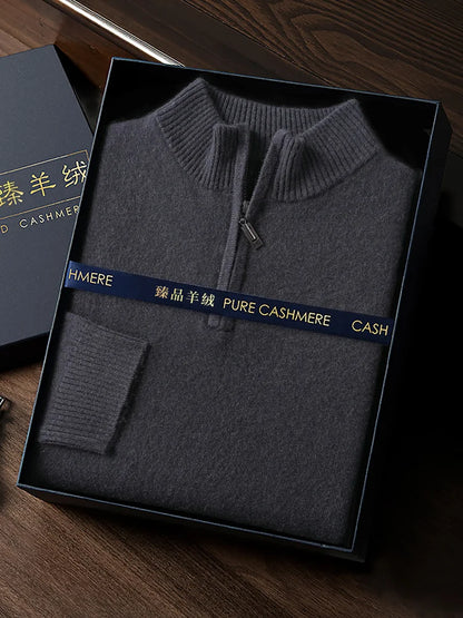 CHICUU Men's 100% Cashmere Sweater Zipper Pullover Mock Neck Long Sleeve Basic Cashmere Knitwear Autumn Winter Clothing Tops