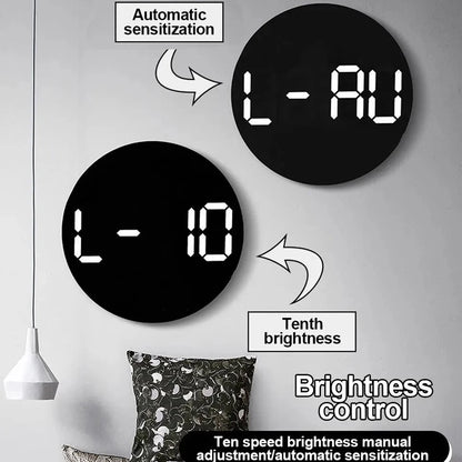 LED Wall Clock with Remote Control - Dual Alarms Calendar  Temperature Display Adjustable Brightness for Home Decor