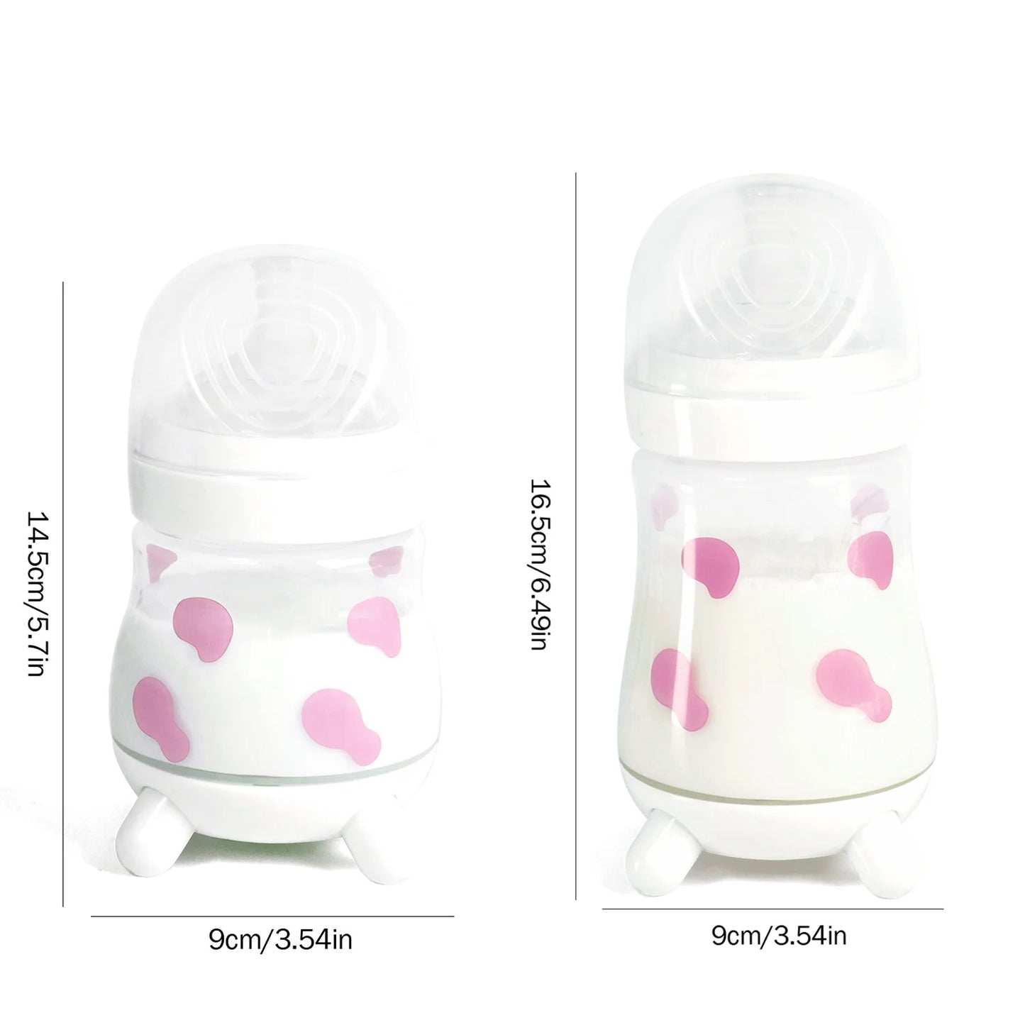 180ML/270ML cute cow shaped anti bloating baby PP bottle without handle, silicone replacement nipple available for sale